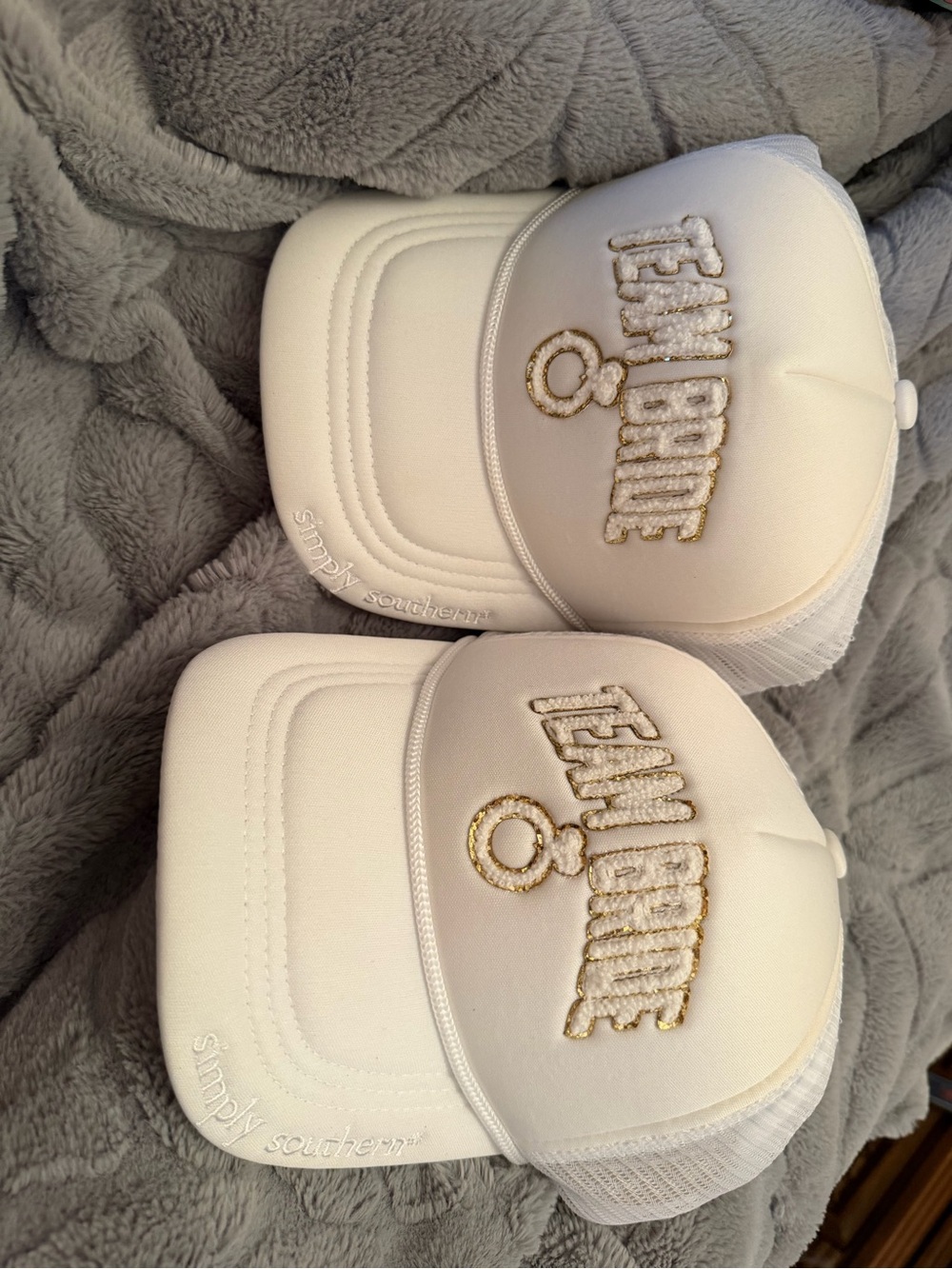 Team Bride White Embroidered Trucker Hat - Pair